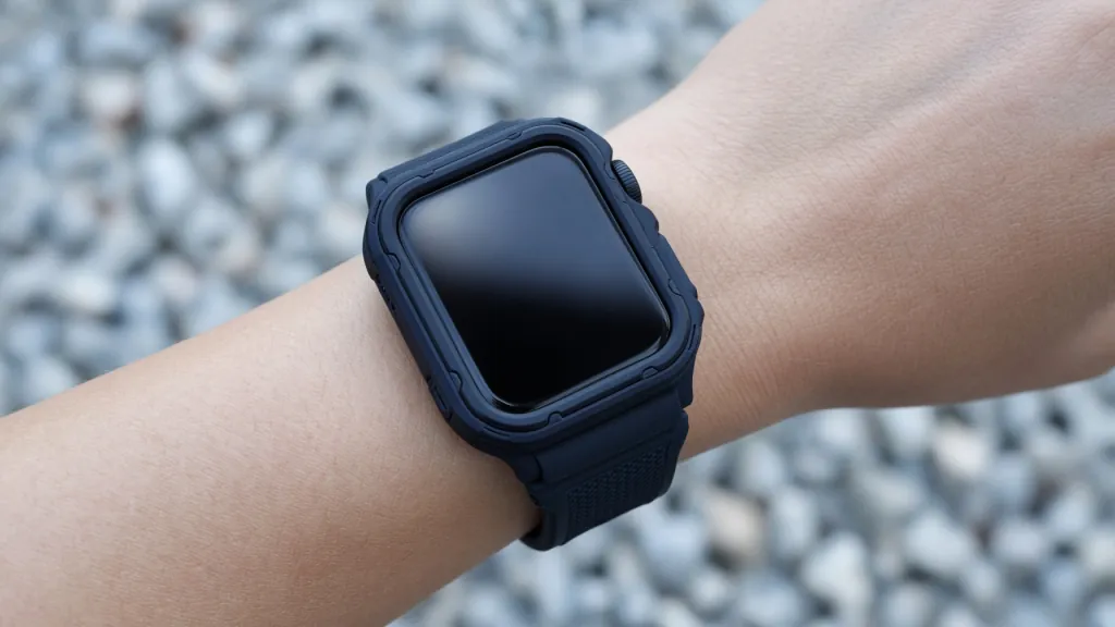 Apple Watch in a rugged protective case outdoors